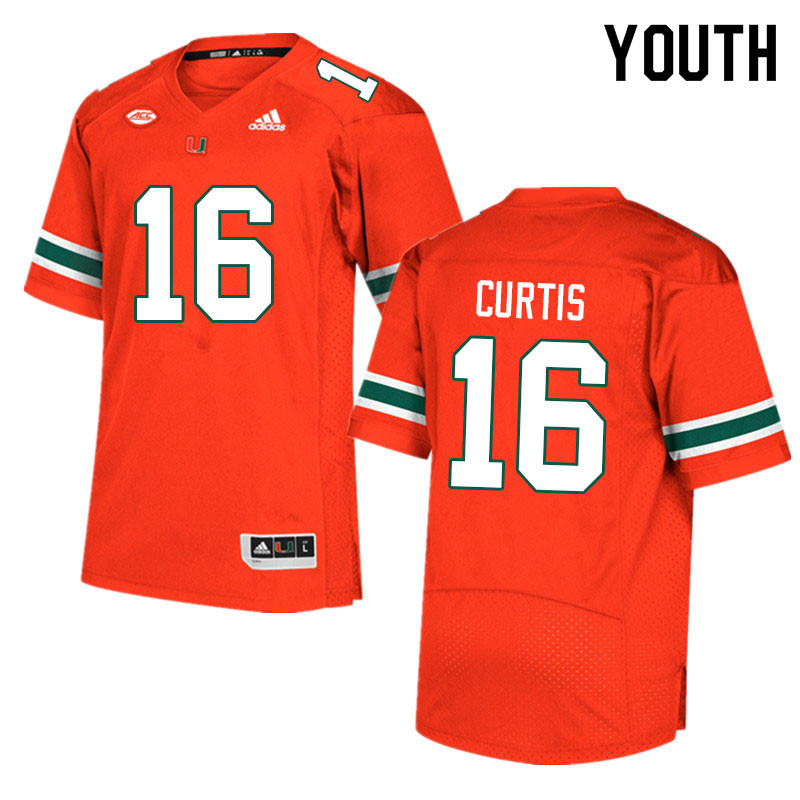 Youth #16 Malik Curtis Miami Hurricanes College Football Jerseys Sale-Orange - Click Image to Close